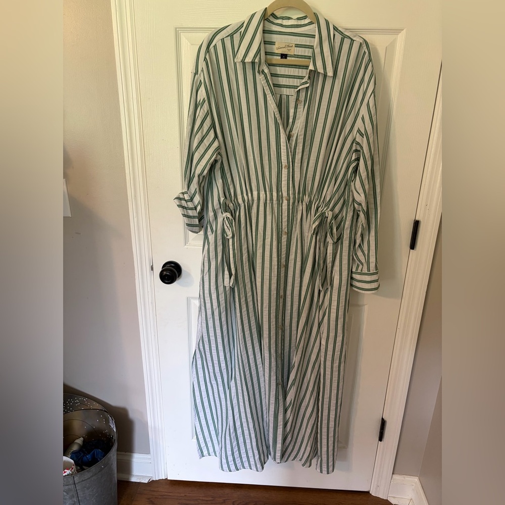 Universal Thread Green and White Striped Shirt Dress